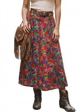 Vintage JH Collectibles Bold Floral Midi Skirt 100% Rayon Made in USA Size 10
